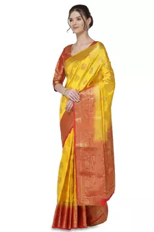 Yellow printed art silk saree saree with blouse