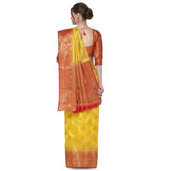 Yellow printed art silk saree saree with blouse 4