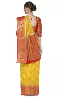 Yellow printed art silk saree saree with blouse