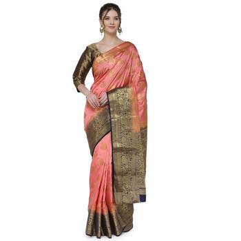 Pink printed art silk saree saree with blouse 1