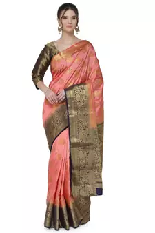 Pink printed art silk saree saree with blouse
