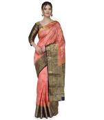 Pink printed art silk saree saree with blouse