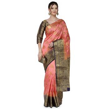 Pink printed art silk saree saree with blouse 2