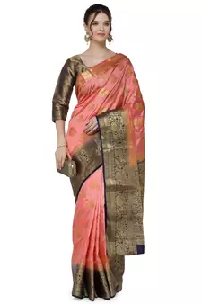 Pink printed art silk saree saree with blouse