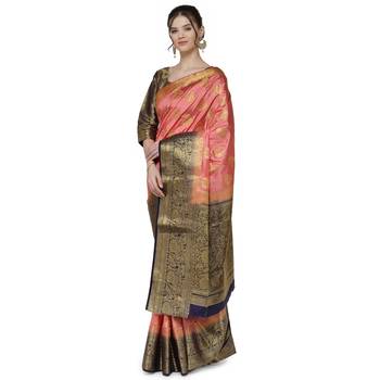 Pink printed art silk saree saree with blouse 3