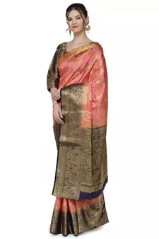 Pink printed art silk saree saree with blouse