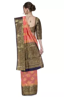 Pink printed art silk saree saree with blouse