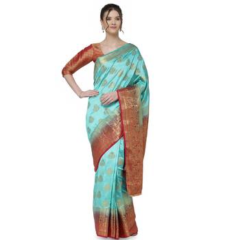 Light blue printed art silk saree saree with blouse 1