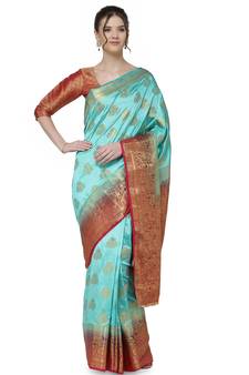 Light blue printed art silk saree saree with blouse