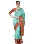 Light blue printed art silk saree saree with blouse