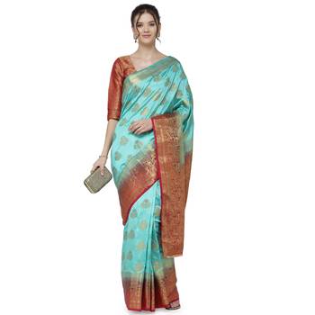 Light blue printed art silk saree saree with blouse 2