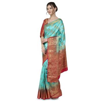 Light blue printed art silk saree saree with blouse 3