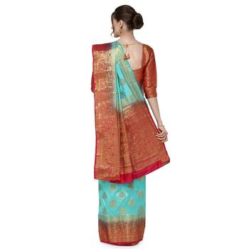 Light blue printed art silk saree saree with blouse 4