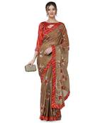 Beige woven chiffon saree with blouse