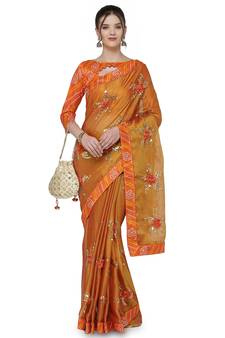 Gold woven chiffon saree with blouse