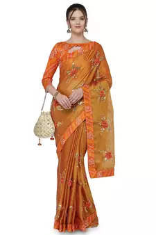 Gold woven chiffon saree with blouse