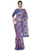 Blue woven chiffon saree with blouse