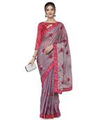Pink woven chiffon saree with blouse