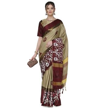Cream woven cotton silk saree with blouse 2