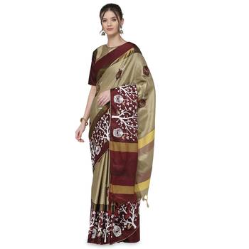 Cream woven cotton silk saree with blouse 3