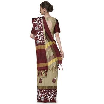 Cream woven cotton silk saree with blouse 4