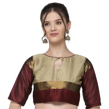 Cream woven cotton silk saree with blouse 5