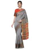 Grey embroidered silk saree with blouse