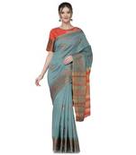 Light blue embroidered silk saree with blouse
