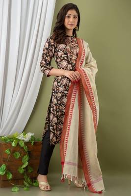 Black Kalamkari Gotta Niddle Work Kurta Pant Dupatta Set 1