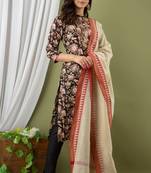 Black Kalamkari Gotta Niddle Work Kurta Pant Dupatta Set