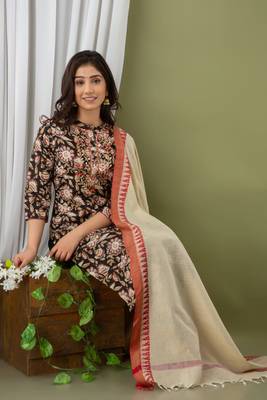 Black Kalamkari Gotta Niddle Work Kurta Pant Dupatta Set 2