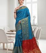 Blue woven jacquard saree with blouse