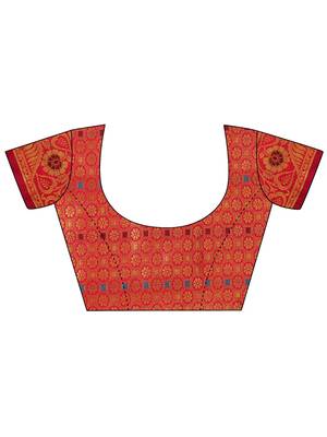Blue woven jacquard saree with blouse 5