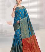 Blue woven jacquard saree with blouse