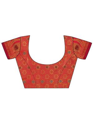 Blue woven jacquard saree with blouse 5