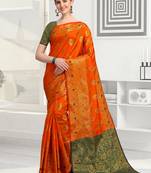 Orange woven jacquard saree with blouse