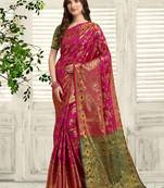 Pink woven jacquard saree with blouse
