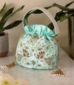 Sea Blue Pearl & Zardozi Work Potli Bag