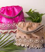 Designer Potli Bag with Zardozi work on Royal Beige Velvet