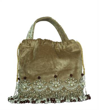 Designer Potli Bag with Zardozi work on Royal Beige Velvet 7