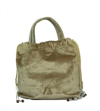 Designer Potli Bag with Zardozi work on Royal Beige Velvet 8