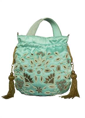 Sea Blue Pearl & Zardozi Work Potli Bag 7