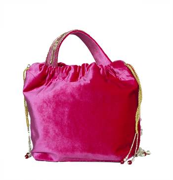 Designer Potli Bag with Zardozi work on Vibrant Pink Velvet 8