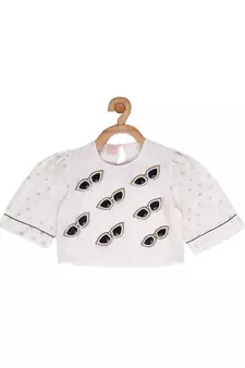 BEIGE CHANDERI EMBROIDERED SUNGLASSES CROP TOP