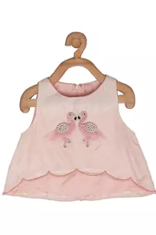 pink Tussar embroidered FLAMINGO CROP TOP