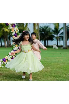 green Net embroidered BUNNY CHASE DRESS