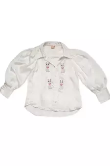 white Silk embroidered CAT MEOW SHIRT