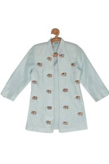 Green Tussar embroidered ELEPHANT JUNGLE JACKET