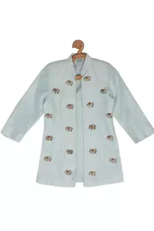 Green Tussar embroidered ELEPHANT JUNGLE JACKET