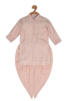 Peach Cotton plain FLYING DHOTI KURTA SET